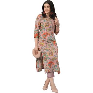Katoenmix Kurta voor Dames met Rechte Print en Broek