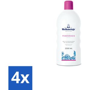 Melkmeisje - Bad & Douche - Pioenroos Geur - Verzorgend & Hydraterend - 2000 ml - Voordeelverpakking - 4 stuks