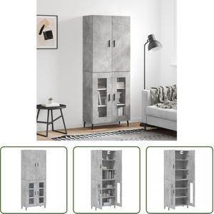 The Living Store Hoge Kast - Betongrijs - 69.5 x 34 x 180 cm - Bewerkt hout - metaal - glas - Opbergkast