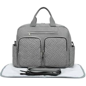 Stijlvolle babyluiertas voor ouders, wandelbare reistas met geïsoleerde vakken en aankleedkussen, grijs, groot formaat