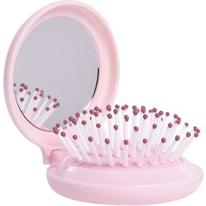 1 stuk roze ronde haarkam met spiegel haarkam luchtkussenkam opvouwbare airbagkam vrouwen meisjes schattige mini massagekam