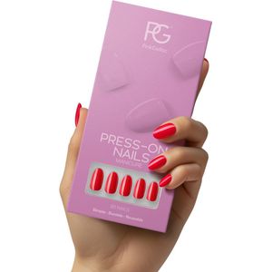 Pink Gellac Press On Nails - 430 Bombshell Red - Round Medium Plaknagels - 30 Press On Nagels Met Lijm, 30 Plakstickers, Cleaner Wipe, Nagelvijl, Woodstick en Size Matcher - Snel Aan Te Brengen Plak Nagels - Voor 7-14 Dagen Mooie Nagels