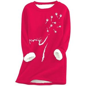 Wintertrui Dames Casual Fleece Ronde Hals Kattenpatroon Oversized