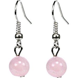 Edelstenen oorbellen Dangling Rose Quartz - oorhanger - sterling zilver (925) - roze - rozenkwarts - sieraden zakje - cadeau voor haar - kerst cadeau - Moederdag cadeau