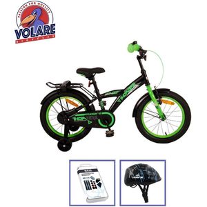 Volare Kinderfiets Thombike - 12 inch - Zwart/Geel - Met fietshelm & accessoires