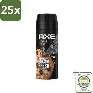 25 x Axe - Deodorant Bodyspray - 48hrs Fresh - Leather & Cookies - 150 ml - Grootverpakking - Deodorant - Bodyspray - 48 Uur Bescherming - Geur - Leer En Koekjes