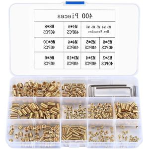 Madenschroevenset - 400 stuks M3/M4/M5/M6/M8 - Assortiment zeskantige kop schroeven - Deurgreep, deurklink, binnenzeskant - Goud