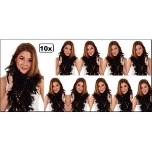 10x Boa zwart/goud 180 cm. 50 gram - Thema party carnaval optocht gala festival hollywood