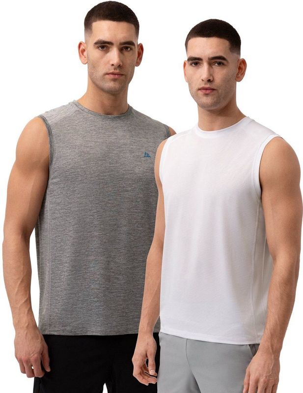 DANISH ENDURANCE - Sport Tank Top - Grijs Gemêleerd/Wit - 2-pack
