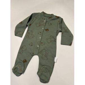 Babykleding, Baby jumpsuit, 0-9 maanden, Overslagpak, %100 Biologisch Katoen, Lange Mouwen met Voetjes, beren patroon