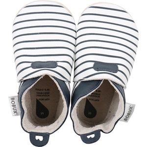 Bobux - Soft Soles - Wit met navy streepjes - Babyslofjes - EU 17