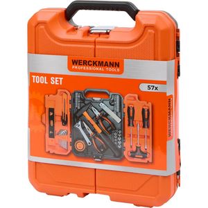 Werckmann 57-delige Doe-Het-Zelf Gereedschapsset in Robuuste Koffer – Complete Toolbox met Waterpas, Schroevendraaiers, Tangen en Meer