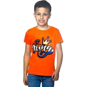 Oranje - T-Shirt - Jongens - Little King - Voor o.a. EK/WK Koningsdag - Maat 122/128 - 7-8 jaar