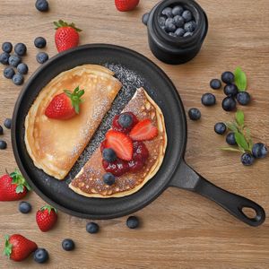 Navaris - Pannenkoekenpan - Zwart - Gietijzeren Skillet - Ø 25 cm - Ovenbestendig tot 260°C