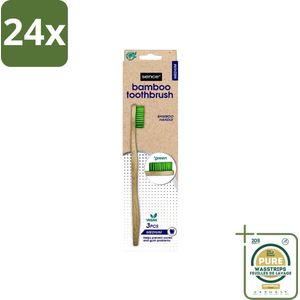 Sence - Bamboo - Tandenborstels - Medium - Set van 3 - Groen - Voordeelverpakking - 24 stuks - Milieuvriendelijke tandenborstel - Plasticvrije tandenborstel