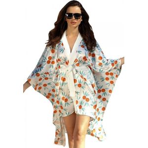 DKaren mooie satijnen kamerjas - kimono met oranje print - cadeau vrouw XS