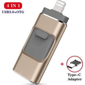 4 In 1 Usb Flash Drive Geschikt Voor IPhone Xr 7/8/X/Xr/Xs/11/Ipad Usb Stick Pendrive Geheugen Flash 128Gb Foto Video's Overzetten Grote Opslag Bestanden Veilig Overzetten