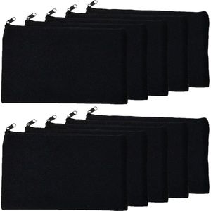 Stoffen cosmeticatasjes met ritssluiting - 10 stuks voor make-up en hygiëneartikelen - zwart