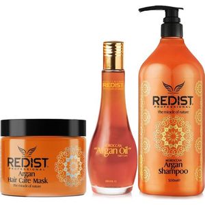 Redist - Argan Haarverzorging Set 3-delige - Argan Shampoo 1000 ML-Argan Haarverzorgingsmasker 500 ML-Argan Haarolie 100 ML
