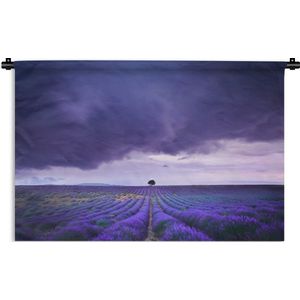 Wandkleed De lavendel - Paarse wolken boven lavendelvelden Wandkleed katoen 60x40 cm - Wandtapijt met foto