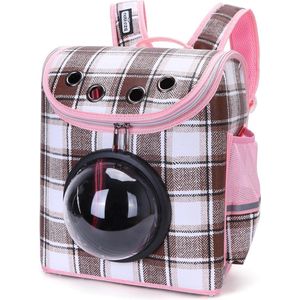 Nobleza Rugzak voor huisdieren - Draagtas voor katten en kleine honden - Transport tas - Dieren draagtas - B32 x L20 x H38 cm - Roze - Ruitjespatroon