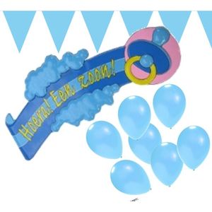 Feestpakket geboorte jongen - wanddecoratie - vlaggenlijn - 25 ballonnen.