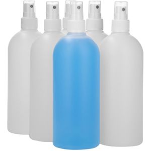 6 x 500 ml ronde fles HDPE naturel + Sprayfles pomp wit - BPA Vrij - Niet Breekbaar - Plastic Flesjes Navulbaar - Met Dop - Lege Flessen - 6 stuks