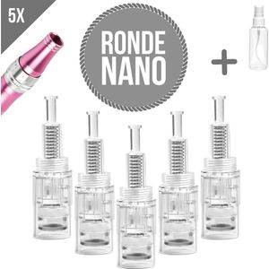 Dermapen naalden Ronde nano - Schroefdraadsluiting - Microneedling cartidges - Vervangende naaldkoppen - Opzetstuk dermapen - Anti-aging - Huidverzorging - Geschikt voor dermapen met schroefdraadsluiting - 5 stuks + Sprayflesje 50 ml per bestelling
