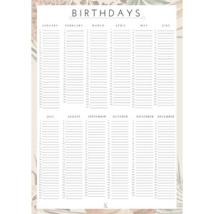 Uitwisbare verjaardagskalender - poster A3 - Kae Stationery - Uitwisbaar- Herbruikbaar - Flowers