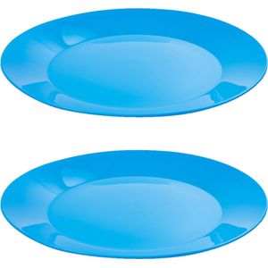 12x stuks ontbijt/diner bordjes hard kunststof 21 cm in het blauw. Outdoor servies camping/picknick/verjaardag