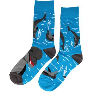Sokken katoen - dolfijnen print - blauw grijs - maat 38-46