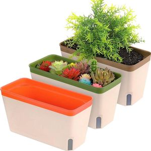 Zelfbewaterende plantenpotten - 27 cm - rechthoekig - kunststof - bloempot - tuinbloemen - bonsai - potten - aloë - kruiden - orchideeën - vetplanten - waterniveauvenster - afvoergat - schaal - 3 stuks