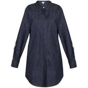 Denim Chain Shirt Dress with Removable Sleeve Chains Wo - Blue