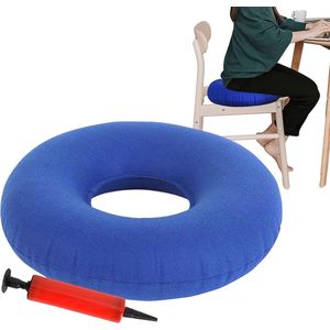 Opblaasbaar zitkussen met ring, 35 x 35 cm, opblaasbaar sponskussen, anti-decubitus, zwemkussen, opblaasbaar ringkussen, aambeienkussen, rond stuitbeen kussen