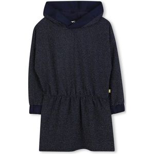 Meisjes glitterjurk met capuchon donkerblauw 110