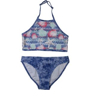 Lentiginni-Girls Bikini Tanktop- Aop Coral mint + denim
