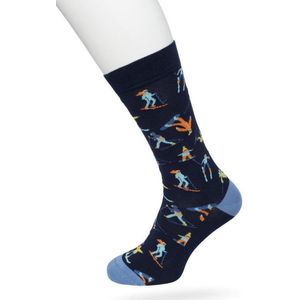Bonnie Doon Heren Sokken met Wintersport Print maat 40/46 Donker Blauw - Thema Sokken - Skiën - Ski - Snowboard - Cadeau Sokken - Word je Happy en vrolijk van - Zacht Katoen met Gladde Teennaad - Comfort - Perfect Cadeau - Black Iris - BT992135.134