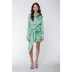 Colourful Rebel Mette Uni Satin Knotted Shirt Dress - S