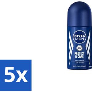 5 x Nivea - Men - Deodorant - Roller - Protect & Care - 50 ml - Verzorgend Deodorant - NIVEA Crème - Mannelijke Deodorant - Oksel Deodorant