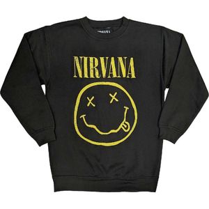 Nirvana - Yellow Happy Face Sweater/trui - L - Zwart