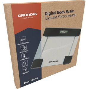 Grundig Digitale Weegschaal - Personenweegschaal tot 180KG - Weegschalen met LCD Display en Temperatuurweergave - met Kg en Lb Functie - Automatische Uitschakeling