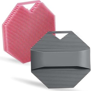 Siliconen Douchespons Set van 2 - Loofah Lichaamsborstel in Grijs en Roze, Antislip Handgreep, Scrubborstel voor Dames en Heren, Makkelijk Schoon te Maken