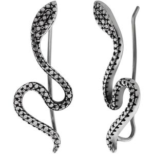 | Zilveren ear climber, bewerkte slang met geoxideerde delen