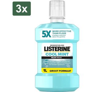 Listerine Cool Mint Milde Smaak Mondspoeling - 3x1000ml - Voordeelverpakking - Verwijdert tot 97% van bacteriën - Alcoholvrij en mild - Voorkomt tandplak