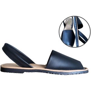 Stravers - Zwarte Leren Spaanse Sandalen Maat 44 Dames Grote Maten Menorquinas