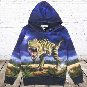 Blauwe kinder hoodie met dinosaurus h152 -s&C-86/92-Hoodie jongens