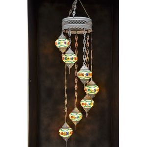 Hanglamp multicolour glas zilver mozaïek Oosterse lamp kroonluchter Crèmewit 7 bollen