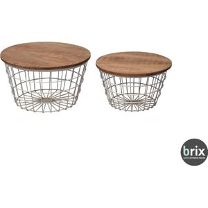 Brix mand salontafel set Dave | wit + gebruind hout