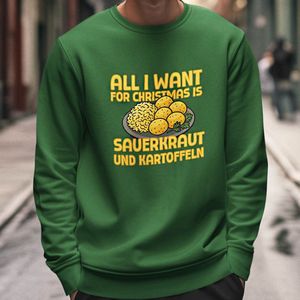 Foute Kerst Trui Groen All I Want For Christmas Is Sauerkraut Und Kartoffeln XS