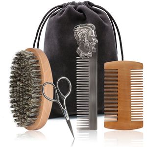 Gsedaox-Baardverzorging Set-4-delige set-Baardkam-Baardborstel-Baardschaar-Baardverzorgingsets